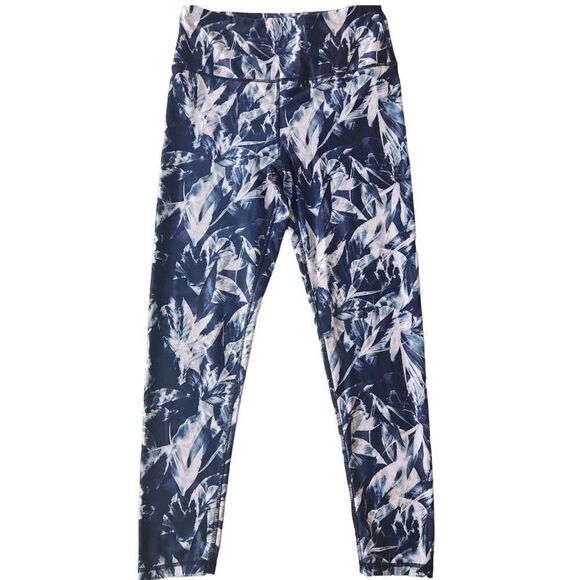 Kyodan Floral Leggings Tropical Print Blue Gray Pink Size Medium - Picture 1 of 5
